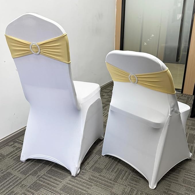 Spandex Chair Sashes Bands 100PCS Stretch Chair Ties Bows with Buckle Slider for Wedding Party Banquet Decoration (Champagne)…