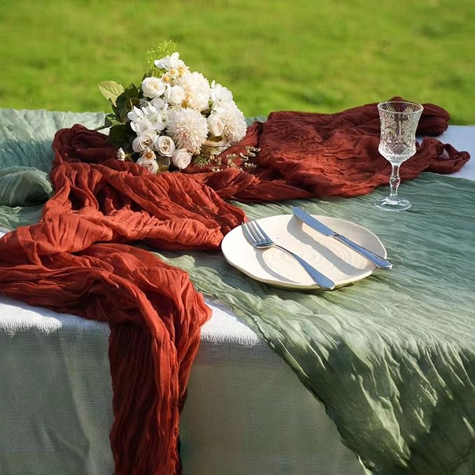 12 Pcs Beige Cheesecloth Table Runner 13ft Boho Gauze Cheesecloth Table Runner 160 inch Long for Christmas Wedding Bridal Baby Shower Birthday Table Decorations