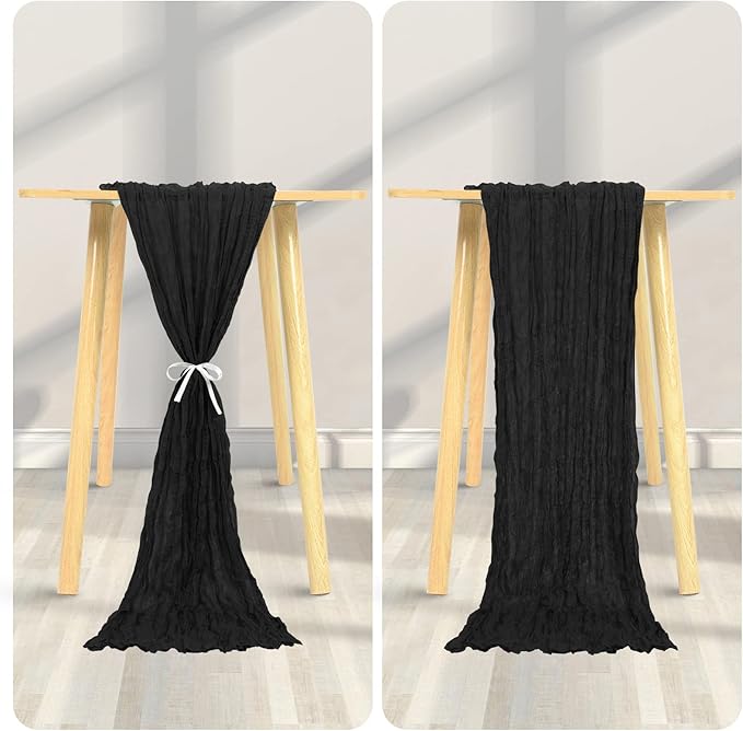 24 Pack Cheesecloth Table Runner 20 x 120 inch Cheese Cloth Table Runner Bulk,Romantic Boho Sheer Gauze Fabric Table Runners for Wedding Reception,Party,Bridal Shower Table Decor(Black)