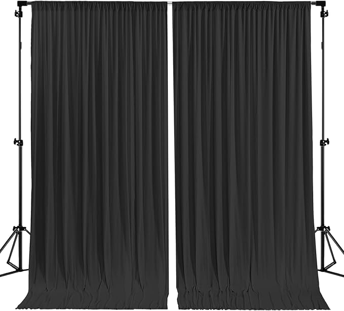 Black Backdrop Curtain 2 Panels-Wrinkle-Free Black Curtains Polyester Photography Drapes for Wedding Birthday Party Photo Background Backdrop Stand- 8 X10FT