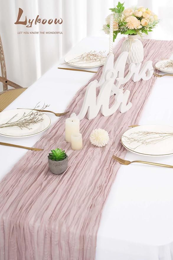 10 Packs Cheesecloth Table Runner, Dusty Pink, 10Ft x 35" Gauze Boho Wedding Decor