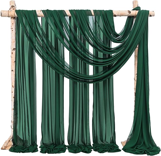 Wedding Arch Draping Fabric,4 Panels 28" x18ft Emerald Green Wedding Arch Drapes for Ceremony Sheer Chiffon Fabric Drapes Arbor Drapery Decorations for Reception Party