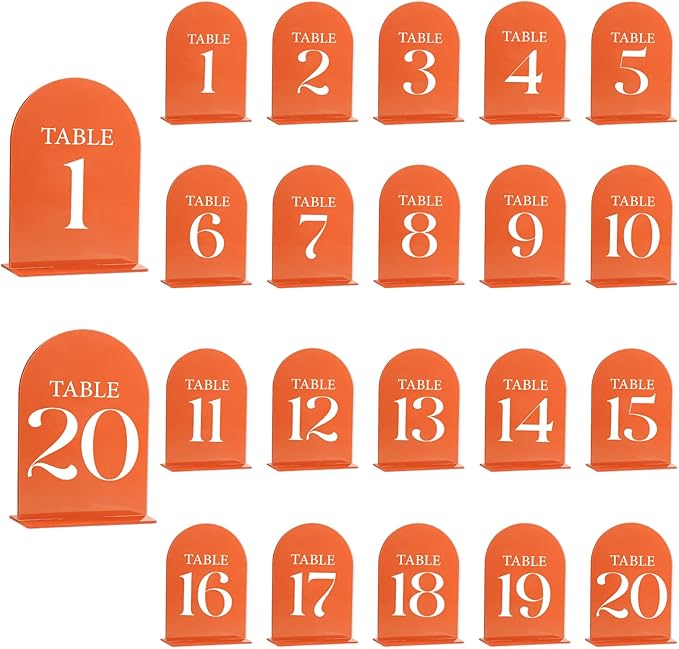 Wedding Acrylic Table Number 1-20 with 20Pcs Stands Terracotta, 5"x7" Elegant Place Card Centerpiece Decorations for Indoor Outdoor Wedding Bridal Shower Anniversary Party Reception