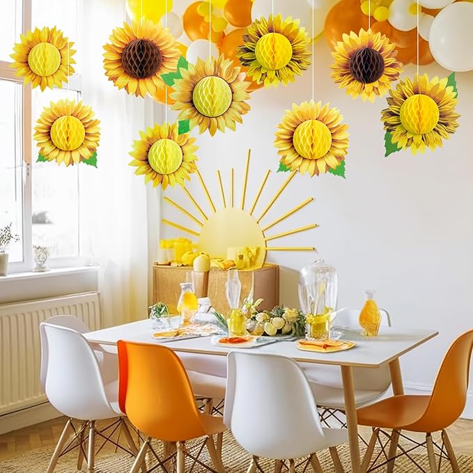 SUNBEAUTY Sunflower Party Decorations 3D Large Sunflower Birthday Honeycomb Hanging Paper Decorations Yellow Sun Flower Ceiling Wall Tissue Flowers Summer Baby Shower Classroom Bulletin Board