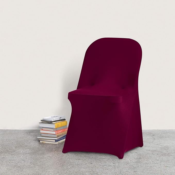 Peomeise Stretch Spandex Folding Chair Cover for Wedding Party Dining Banquet Event (Burgundy,25pcs)