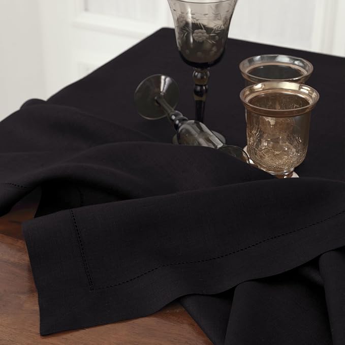 Solino Home Linen Black Table Runner 72 Inches Long - 100% Pure Linen Hemstitch Table Runner 14 x 72 Inch for Dresser, Dining, Spring, Summer, Mothers Day - Classic Hemstitch