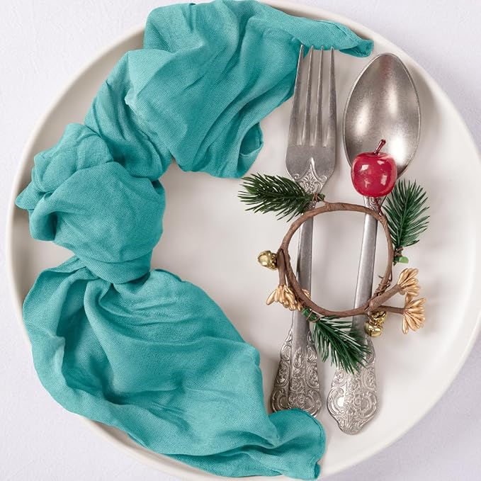MLMC 10 Pack Cheesecloth Napkins Wedding Napkins 21"x21" Boho Reusable Napkins in Bulk for Wedding Bridal Baby Shower Events Table Decor Teal