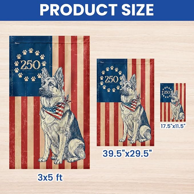 American Flag-Flagwix Patriotic German Shepherd Garden Flag - 250th Anniversary Paw Prints Betsy Ross Flag Decor, 3x5 ft. Flag-USA Premium Polyester