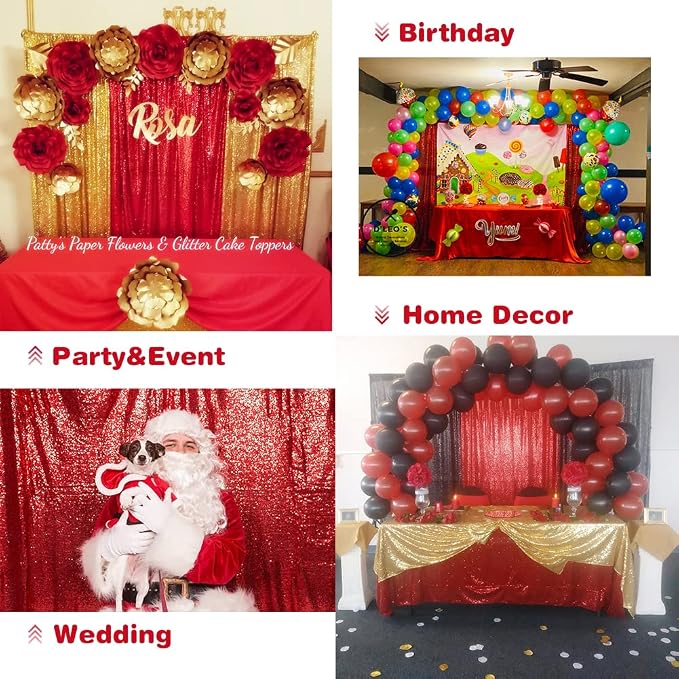 Eternal Beauty Sequin Backdrop Curtains, 2x8 Ft-2 Panels Red Back Drop for Mother's Day Shimmer Photography Party Wedding Birthday Decor