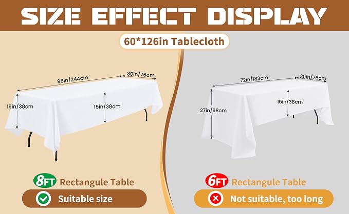 8 Packs Black Rectangle Tablecloth - 60 x 126 Inch, Premium Polyester Table Cloth for 6 Foot Rectangle Tables, Washable Fabric Table Covers for Wedding, Party, Banquet, Dining