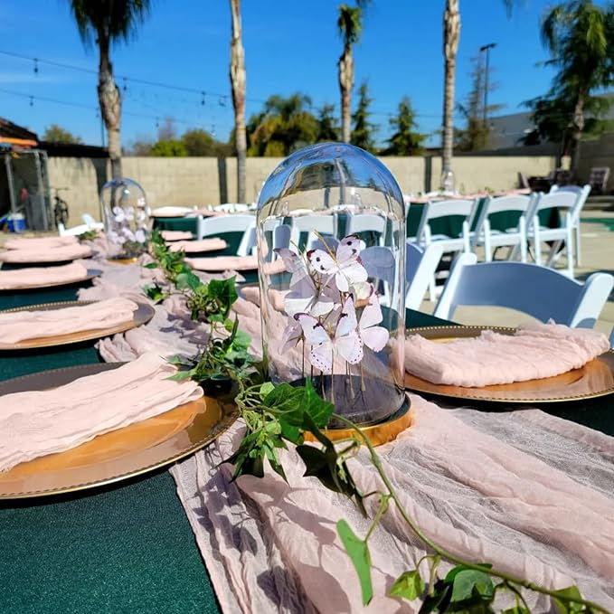 8 Pack Dusty Pink Cheesecloth Table Runner 10FT Boho Gauze Cheese Cloth Table Runner Rustic Sheer Fabric Table Runners for Wedding Bridal Shower Baby Shower Party(21.5×120 Inch)
