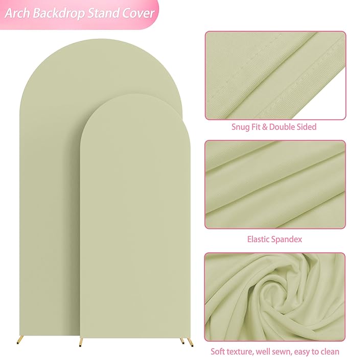 Wokceer Wedding Arch Backdrop Cover 7.2FT, 6FT Spandex Fitted Wedding Arch Stand Covers 2 Set Round Top Chiara Backdrop Stands Cover for Birthday Party Ceremony Banquet Decoration Sage Green
