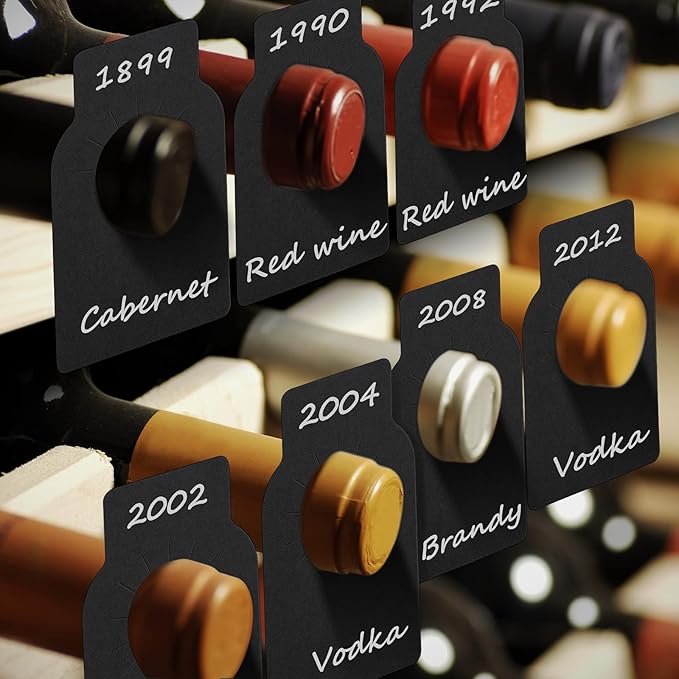 200 Pieces Wine Bottle Tags Paper Cellar Label Reusable Racks Marker Wine Bottle Neck Id Tags Double Sided Bottles Hanging Tag for Seller Bridal Shower Party (Black)
