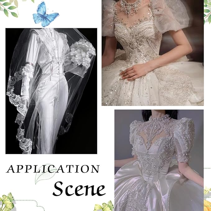 MAYJOYDIY 1 Yard 47~49 Inch Width White Flower Embroidered Lace Fabric Floral Petals Mesh Lace Trim Fabrics Wedding Accessories Tulle for DIY Wedding Dresses Half Skirt Dress Curtains