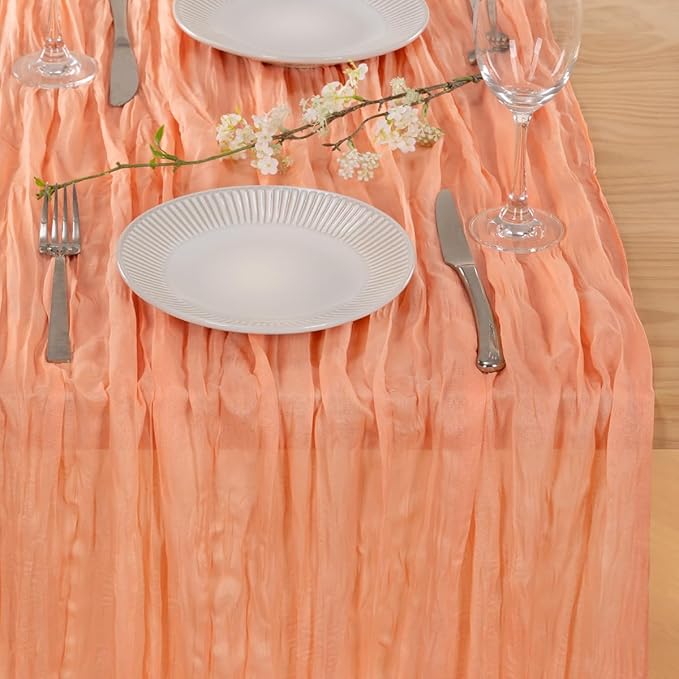 MLMC 3 Pack Peach Cheesecloth Table Runner 10ft Spring Rustic Gauze Cheese Cloth Table Runner 35x120 Inches for Wedding Bridal Baby Shower Party Decor