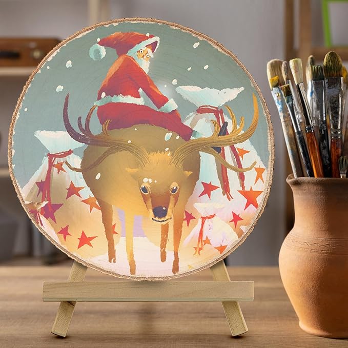 4pcs Wood Slices for Centerpieces 7-8inchs-Christmas Rustic Wood Circles Wedding Table Decor-Unfinished Baby Shower Wood Rounds for DIY Crafts