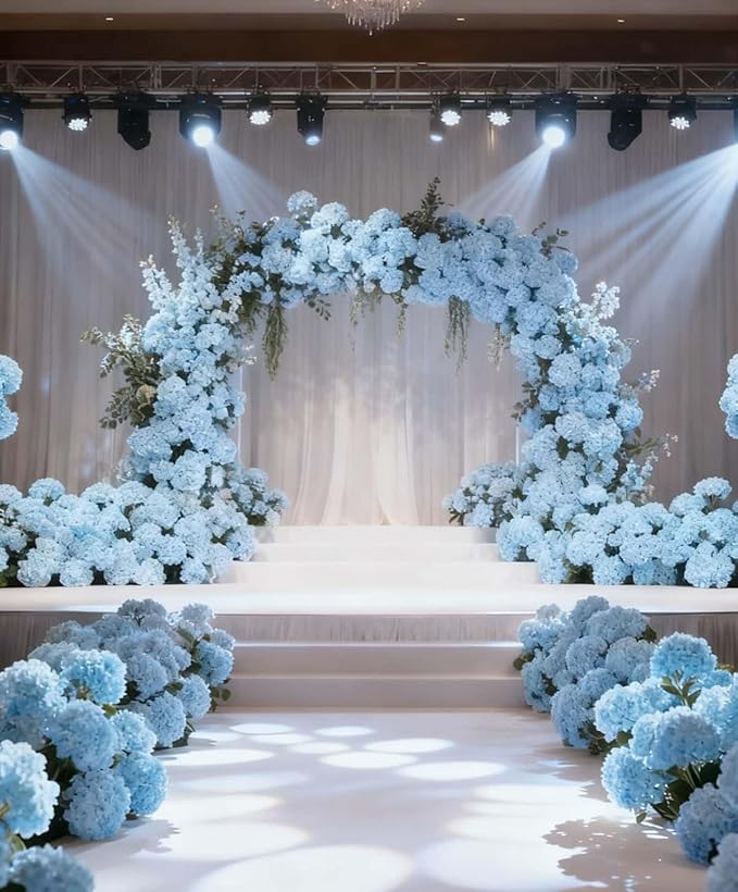 50 Pack Artificial Light Blue Hydrangea Flowers with Leaves, 6 Inch Silk Flower Heads, DIY Mother's Day Wedding Decor Set with 100 Leaves, 50 Stems