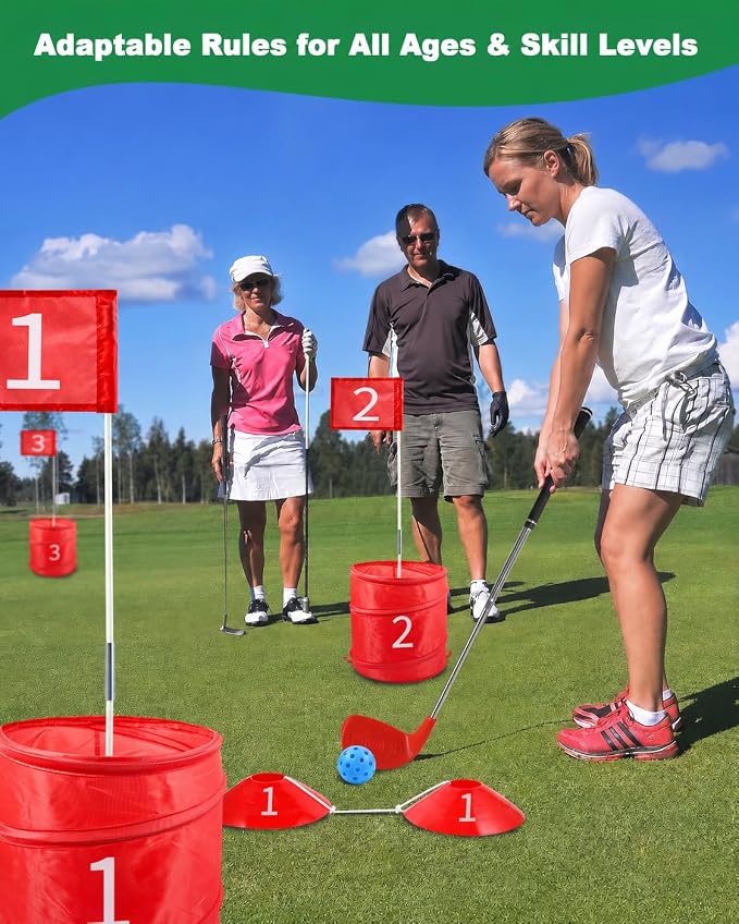 HOTWIND Backyard Golf Game with 2 Clubs, Portable 9 Hole Backyard Golf Course for Indoor & Outdoor Play, Backyard Lawn Beach Golf Practice Game Gifts for Family and Adults