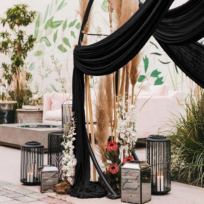 LINXTAR Wedding Arch Draping Fabric 30'' x 18FT Sheer Chiffon Arch Drape Backdrop 1 Panel Black Drape for Bridal Shower Baby Shower Photo Booth Church Decor Birthday Party Outdoor Decoration