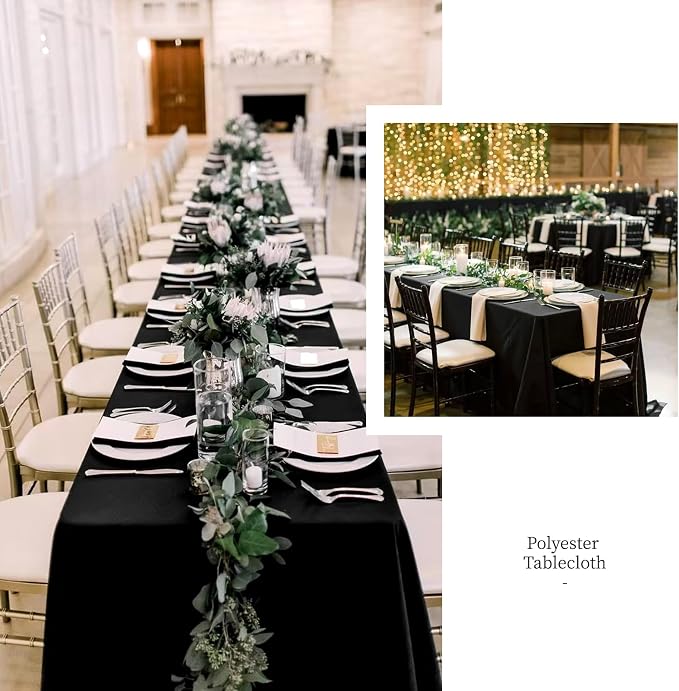 12 Pack Black Rectangle Tablecloth 60 x 102 Inch, Waterproof Polyester Table Cloth for 6 Foot Tables, Black Tablecloths Stain and Wrinkle Resistant Washable Fabric Table Cover for Party Dining Wedding