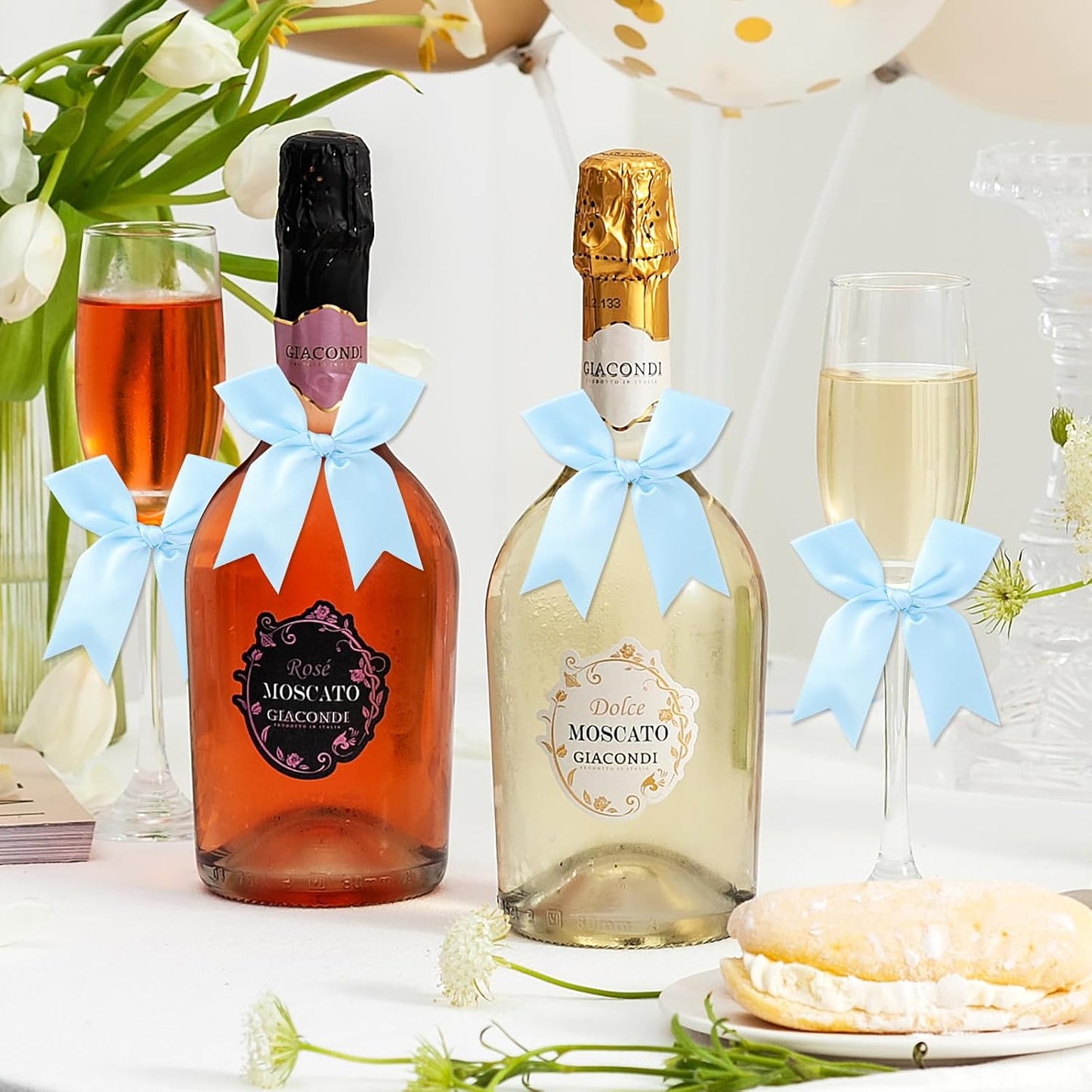 Feluwi Azure Gift Wrap Bows (50 Pcs) - 3.3 Inch Elegant Plastic-Free Bows for Christmas Gifts, Birthday Presents, Wedding Friendly Party Supplies, Baby Shower, Gift Bags Decorative Accessories