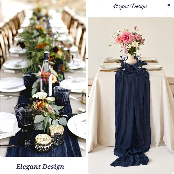 6 Pack Navy Blue Cheesecloth Table Runner 35x120 Inch Long Semi-Sheer Gauze Table Runner 10FT Boho or Rustic Wedding Table Decor for Wedding Decor Arch Draping Bridal Shower Holiday Party