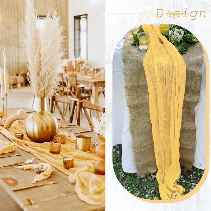 Showgeous 6 Pack Sand Cheesecloth Table Runner Gauze Table Runner 10FT Long Semi-Sheer Table Runner Boho or Rustic Wedding Table Decor for Wedding Decor Arch Draping Bridal Shower Holiday Party