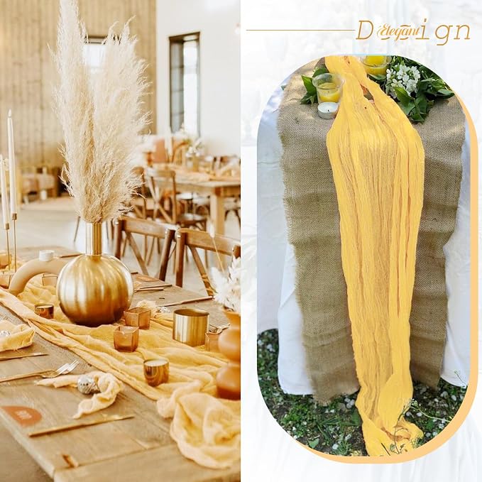 Showgeous 10 Pack Sand Cheesecloth Table Runner 35x120 Inch Boho Rustic Wedding Table Decor