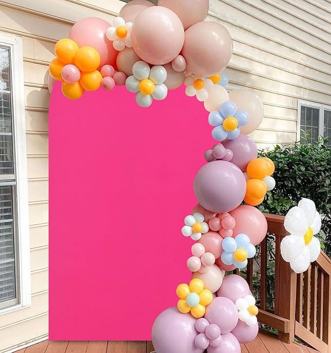 FANPROMS Arch Cover 8FT Hot Pink Spandex Arch Cover Round Top Chiara Backdrop Cover for Arch Stand Fuchsia Arch Cover Backdrop Fabric Garland Arch Frame Cover for Wedding Birthday Decorations