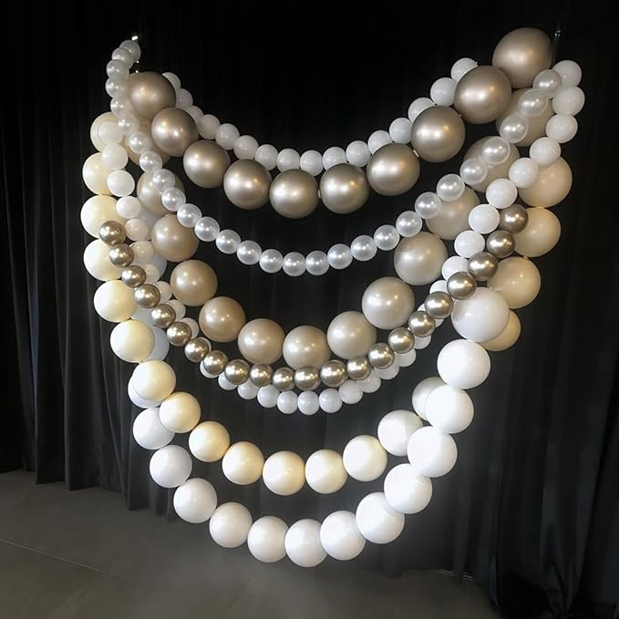 Pearl White Balloon Arch, Double Stuffed Pearl White Sand Balloon Garland, Neutral Ivory Clear Transparent Balloons Different Sizes for Boho Wedding Baby Bridal Shower Engagement Birthday Party Decor