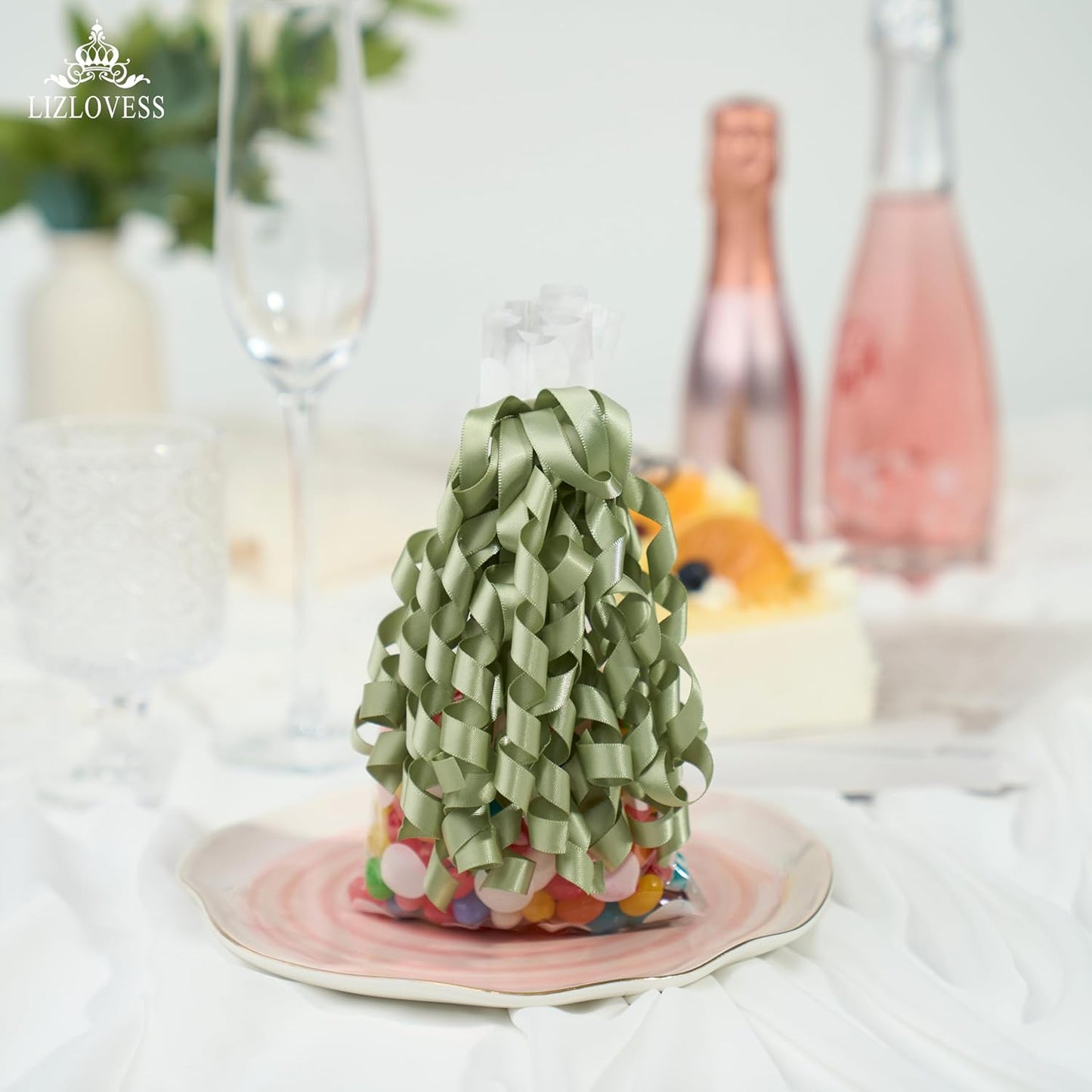 6 Inch Sage Curly Bows for Gift Wrapping Set of 6, Self Adhesive Bows Green Gift Bows for Presents, Satin Ribbon Bows for Birthday, Wedding, Christmas, Bridal Shower, Gift Wrap Accessory