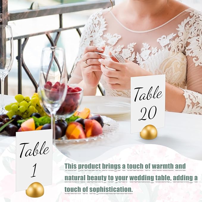 Queekay 30 Packs Gold Round Table Number Stands with 1-30 Cards- 4x6 Inch, Wedding Table Number Holders for Reception, Centerpieces, Party Decorations(Gold)
