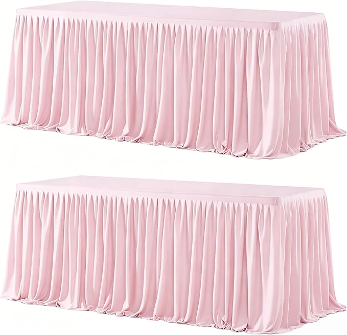 Wish Care 2 Pack Blush Pink Rectangle Table Clothes for 4 Foot Tables, Polyester Fitted Tablecloths 4ft Stretch Table Cover for Wedding, Birthday, Parties, Trade Show, Craft Show