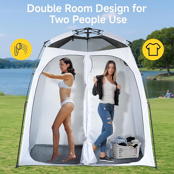 EighteenTekยฎ Upgraded Shower Tents with Hub, Pop Up Privacy Tent Camping 2-Room Privacy Shelter with Floor & Dual Doors, Portable Easy-Setup Toilet & Changing Tent, 83" x 47" x 77.6"H
