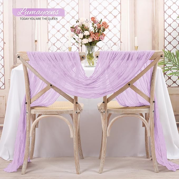 20 Pack Lavender Cheesecloth Table Runner 120 Inch 10FT Rustic Boho Gauze Cheese Cloth Table Runner for Wedding Party Baby Shower Thanksgiving Christmas Decoration