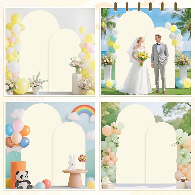 MODFUNS Ivory Arch Cover Set 6&7.2ft Spandex Arch Backdrop Cover Set of 2 Fitted Arched Frame Covers Double Sided Chiara Backdrop Covers for Wedding Birthday Party Reception Banquet Decoration