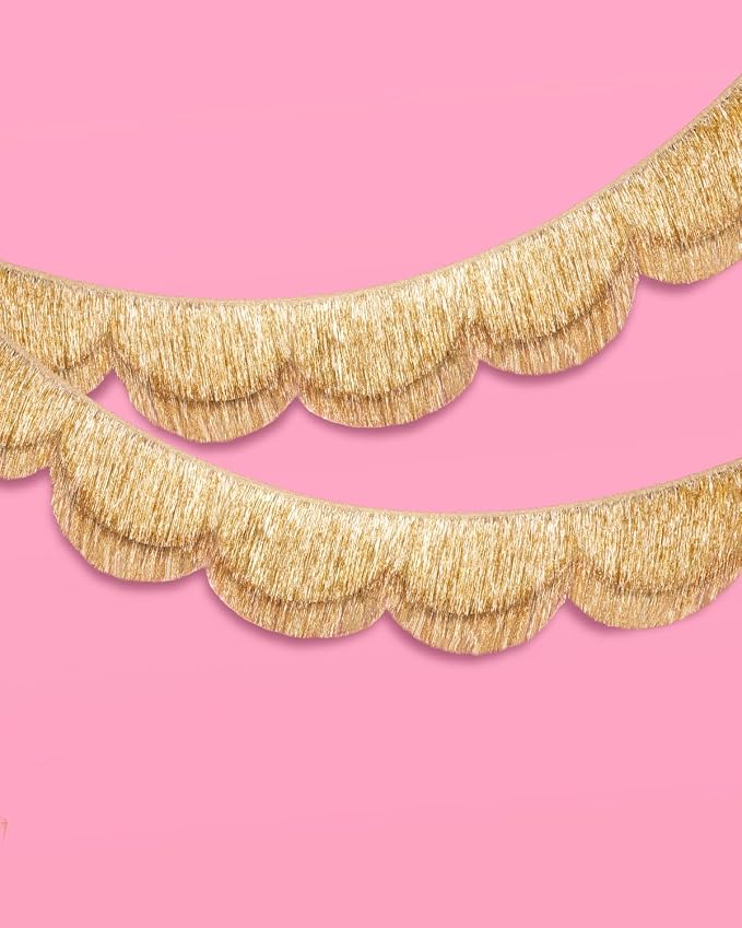 xo, Fetti Gold Scalloped Layered Fringe Banner - 5 Ft. | Bachelorette Party Decorations, Birthday Party Decor, HBD Decor, Photo Booth Banner Backdrop