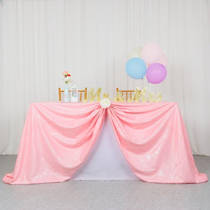 ShiDianYi Shimmer-Baby Pink-Sequin Tablecloth, Rectangle Sequin Table Overlay 60x102-inch, Glitter Table Cloth, Pink Matte Sequins Fabric Tablecloth Sequin Linens