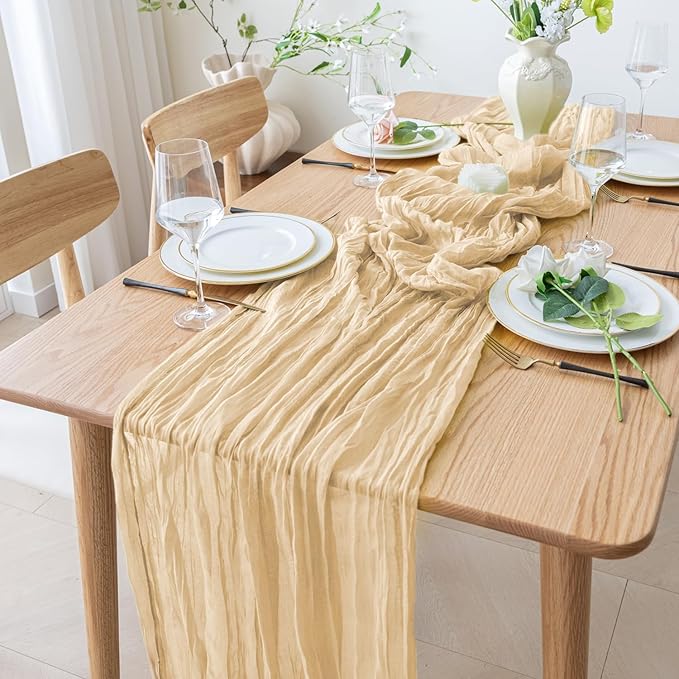 Table Runner Cheesecloth 10FT Sand Boho Gauze Cheese Cloth Rustic Sheer Table Runners for Wedding Bridal Baby Shower Party Decoration
