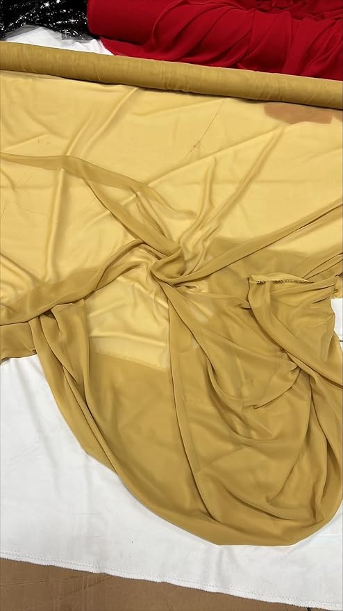 New Star Fabrics Chiffon Fabric, Continuous 60" Wide (30ft) Sheer Material, 100% Soft Polyester, Ideal for Wedding, Party, Event Decor, Draping, and Dresses (Gold, 5 Yards)
