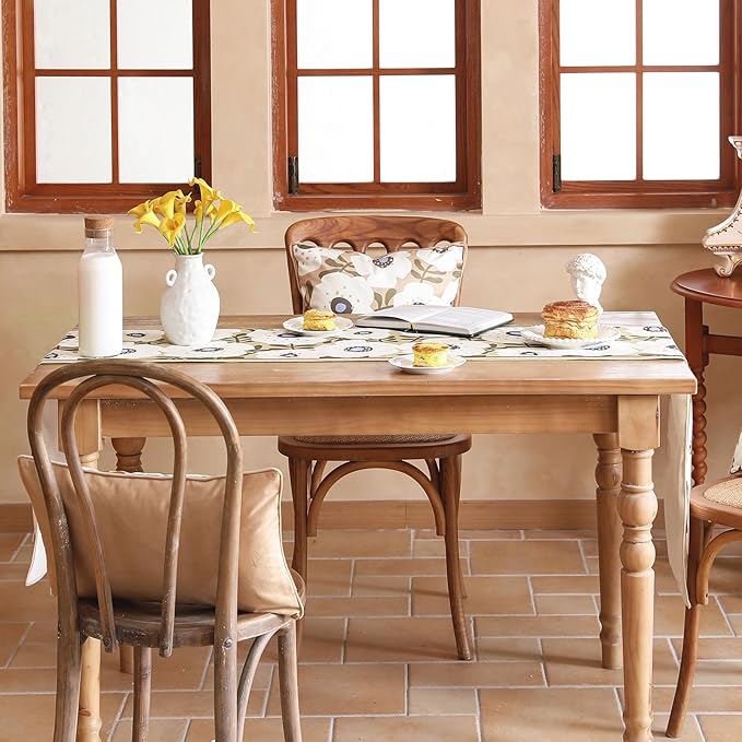bilin gaier Rectangular White Flower Table Runner 63 Inches Long,Vintage Rustic Farmhouse Linen Floral Table Runners,Table Decoration for Coffee & Dining Table Home Party Kitchen.12 x63-Hidaka