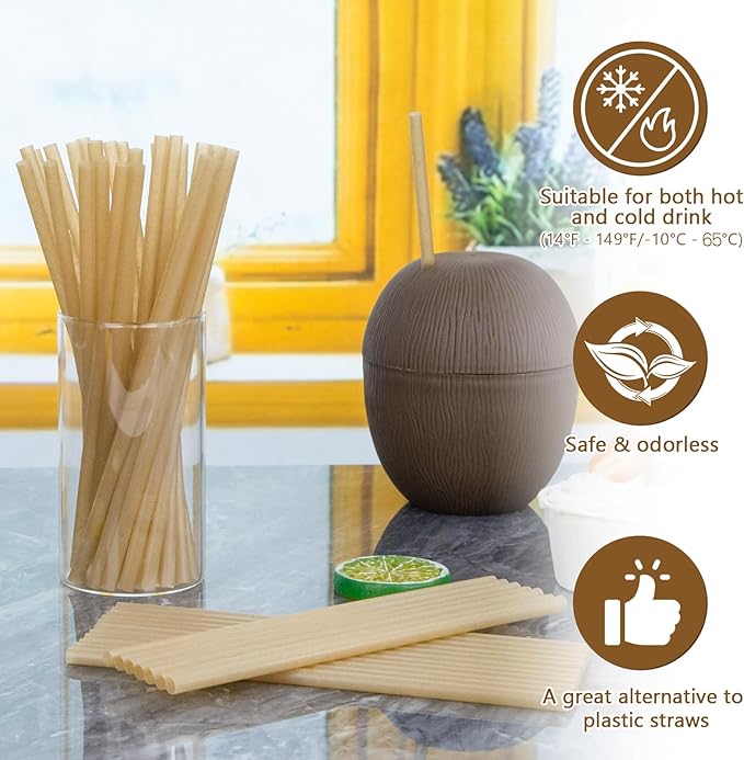 HANSGO 60PCS Sugarcane Straws, 7.8 Inch Drinking Straws Bulk Sturdy for Hot Cold Drinks