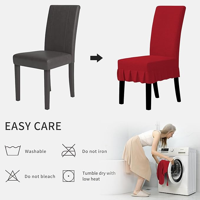 Easy-Going Dining Chair Covers Stretch Parsons Chair Slipcover with Skirt Chair Covers for Dining Room Restaurant Banquet (4 PCS, Red)