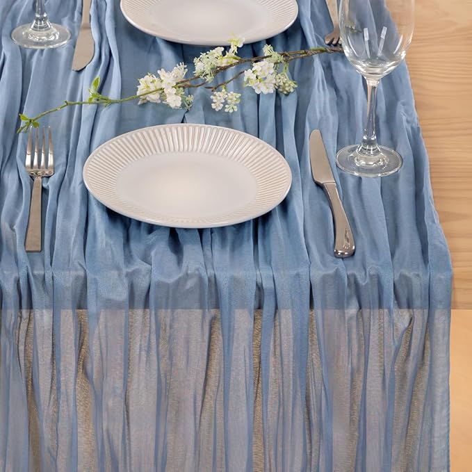 MLMC 3 Pack Dusty Blue Table Runner 10ft Boho Gauze Cheesecloth Table Runner Bulk 35x120 Inches Rustic Cheese Cloth Decor for Wedding Bridal Shower Baby Shower Party Decor