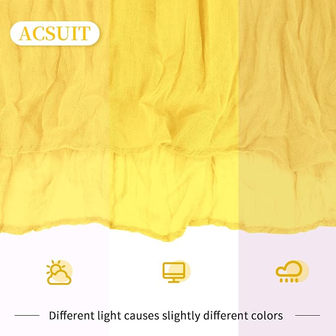 6 Pack Lemon Yellow Cheesecloth Table Runner 20 x 120 inch Gauze Table Runners 10 FT Long,Semi Sheer Boho Cheese Cloth Fabric Table Runner Bulk for Party,Wedding,Baby Shower,Bridal Shower Decoration