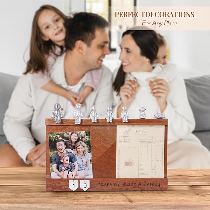 Anniversary Keepsake Box with Family Statue- Wooden Picture Frame for Cherished Keepsakes Storage,Anniversary or Wedding Gifts for Her/He (Walnut)