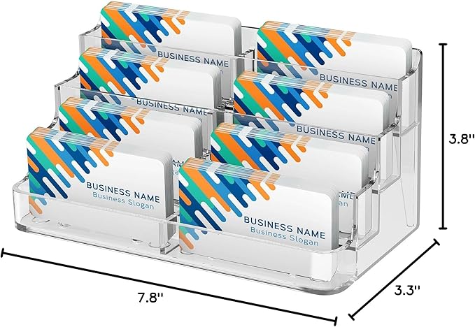 MaxGear Acrylic Business Card Holder for Desk, Clear Desktop Business Card Display Stand with 8 Pockets, 4-Tier Freestanding Card Organizer for Office, Reception, Countertop