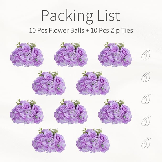 Purple Flowers Balls for Centerpieces: 10 PCS 11.8" Diam Flower Centerpieces for Tables in Wedding Reception Decorations Arrangement for Party Celebration Planners
