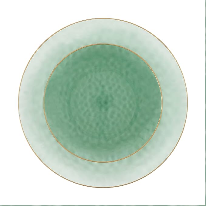 PLASTICPRO 64 Piece Combo Plates Set includes 32-7'' inch Plate & 32-10'' inch Plates Green Hammered Plastic PartyPlates Premium heavyweight Elegant, Disposable, Tableware, Dishes,