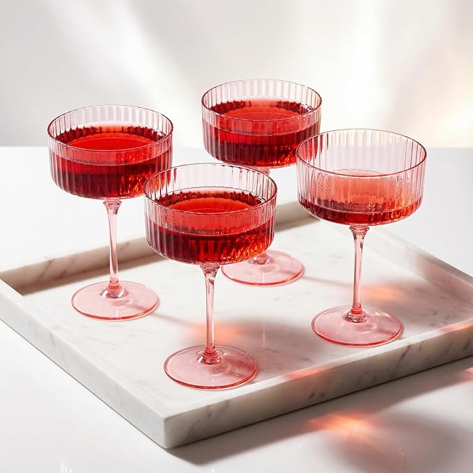 LIYH 20pcs Pink Martini Glasses 10 Oz Martini Glasses Plastic Disposable Pink Coupe Glasses Plastic Champagne Tower Disposable Martini Cups Perfect for Any Party,Bar,Cocktail,Beverage,Party